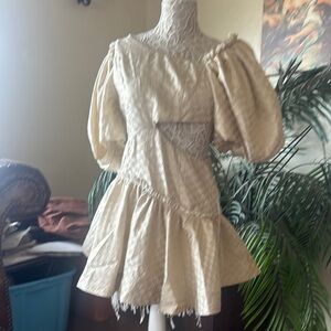 Elegant Cream Puff Sleeve Prom Dress